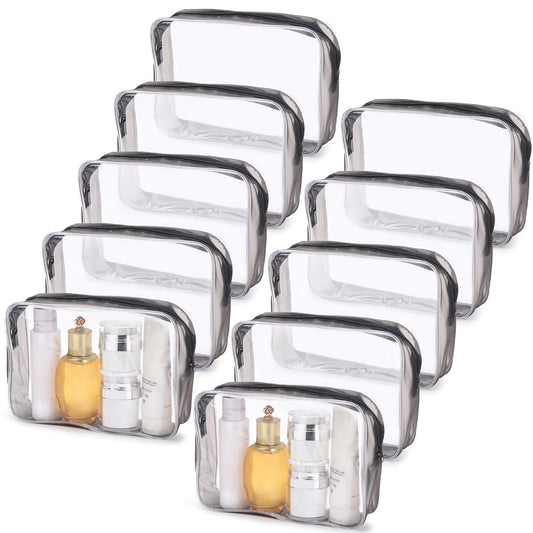 Tbestmax 10 Pack Clear Cosmetic Bags Makeup Bags Portable Waterproof TSA Approved Travel Toiletry Bags Large Organizer Matte Black, 9" x 6.3" x 2.6"