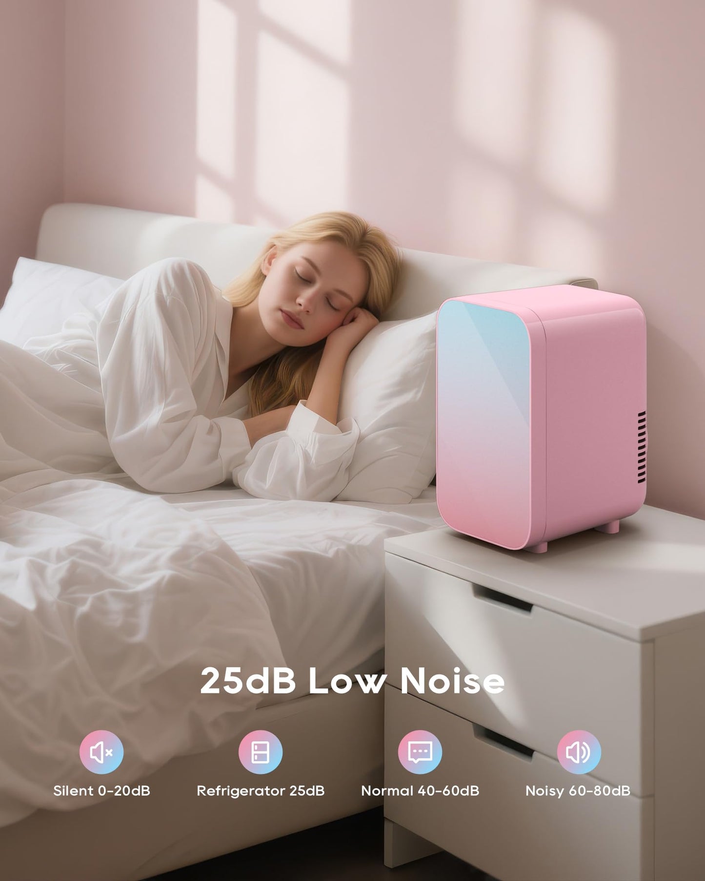 BEICHEN Mini Fridge, 6 Liter/8 Can Skincare Fridge, 110V AC/DC Portable Thermoelectric Cooler & Warmer for Skin Care, Cosmetics, Beverage, Food, Great for Bedroom, Office, Dorm (Pink)