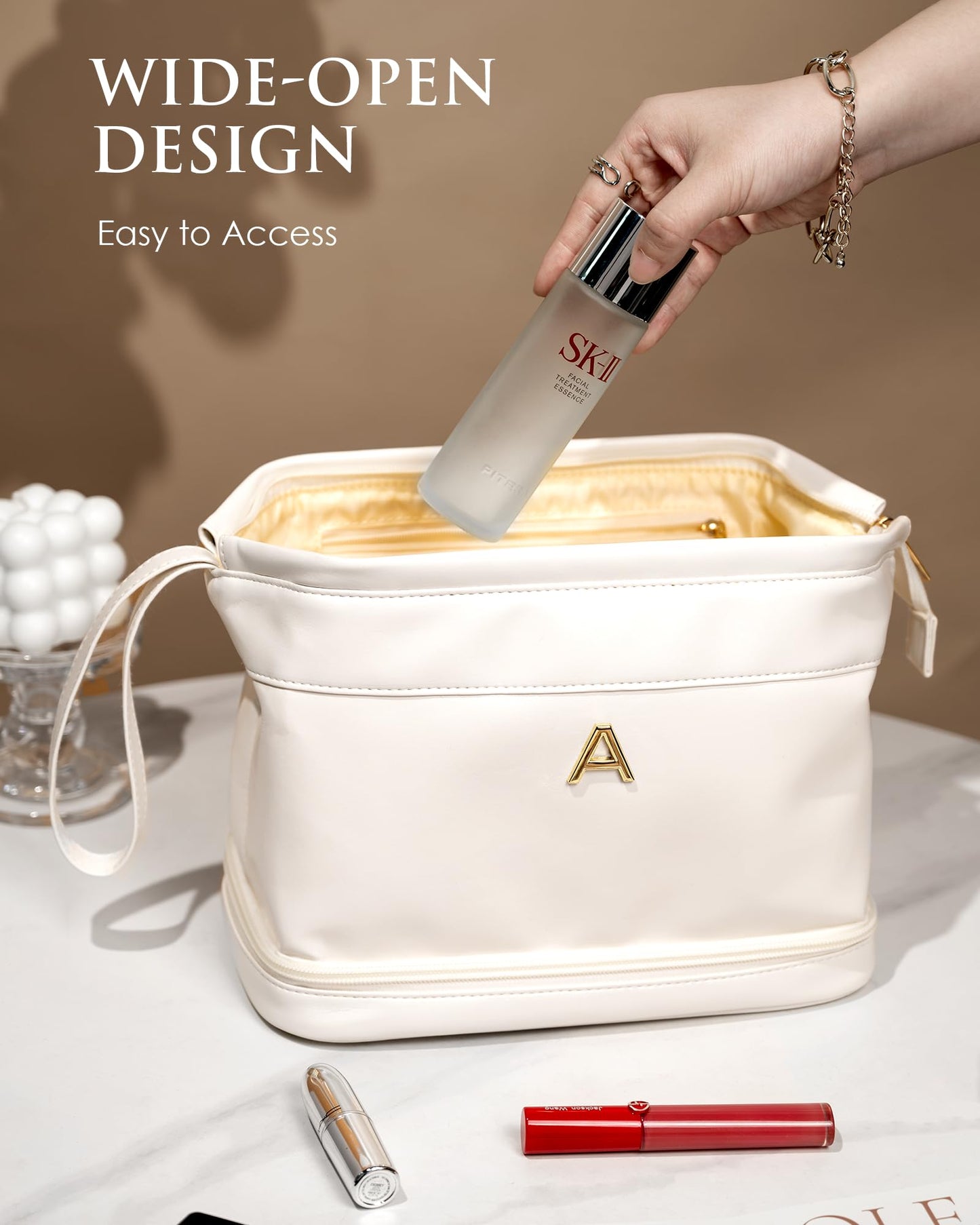 Vogewood Personalized Gifts for Women-Mom Gifts, Bridesmaid Gift, Initial Makeup Bag, Travel Essentials, Personalized Cosmetic Bag with Makeup Brush Organizer, Toiletry Bag, Gift for Female-Girl Gift