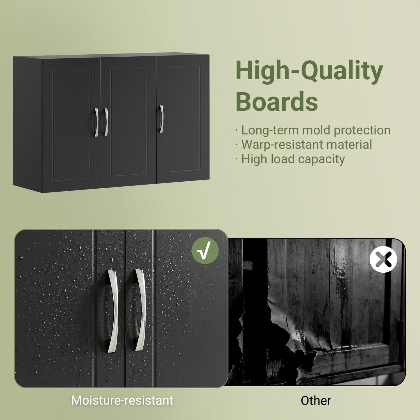 SoBuy Wall Cabinet Laundry Room, Medicine Cabinet for Bathroom Kitchen Garage, 3 Doors Wall Storage Cabinet with Adjustable Shelf, Black FRG231-L-SCH