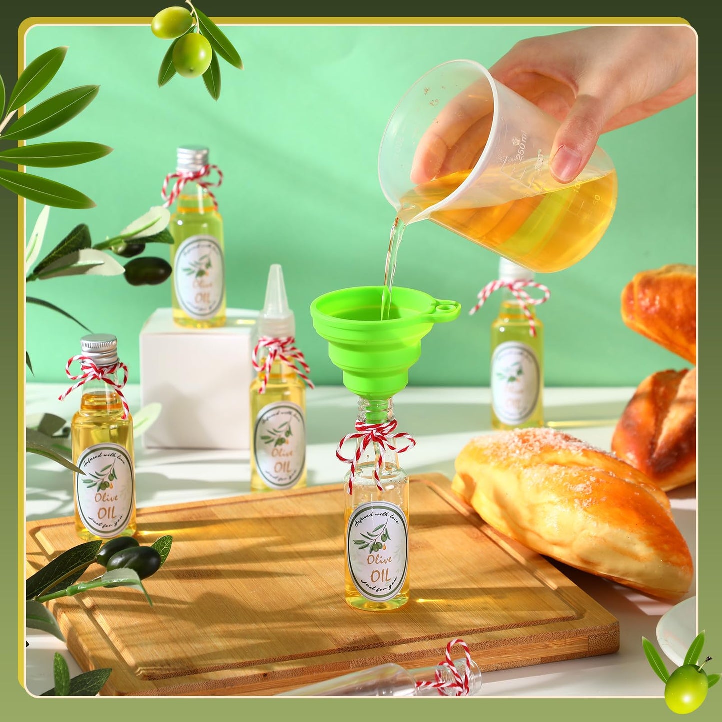 Blushtier 48 Set Mini Plastic Olive Oil Bottles 1.7 oz Tiny Small Clear Empty Dispenser Bottles with Tip Cap, Pour Spout Lids and Labels for Milk Juice Sauce Storage for Baby Shower Party Favors