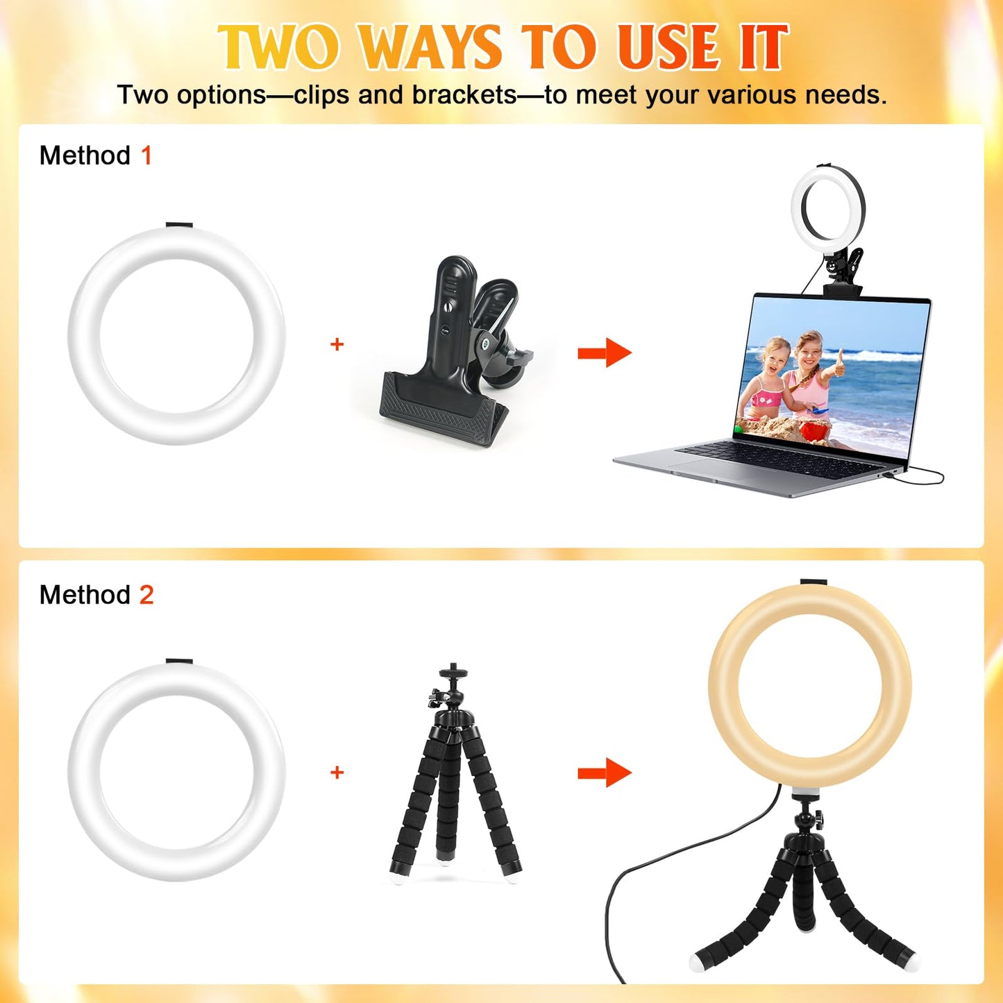 Clip on Ring Light for Laptop, TPQKA 16cm Video Conference Lighting Kit with 5 Color Temperatures & 5 Brightness Levels, Dimmable Webcam Light for Zoom Calls, Remote Working, Live Streaming