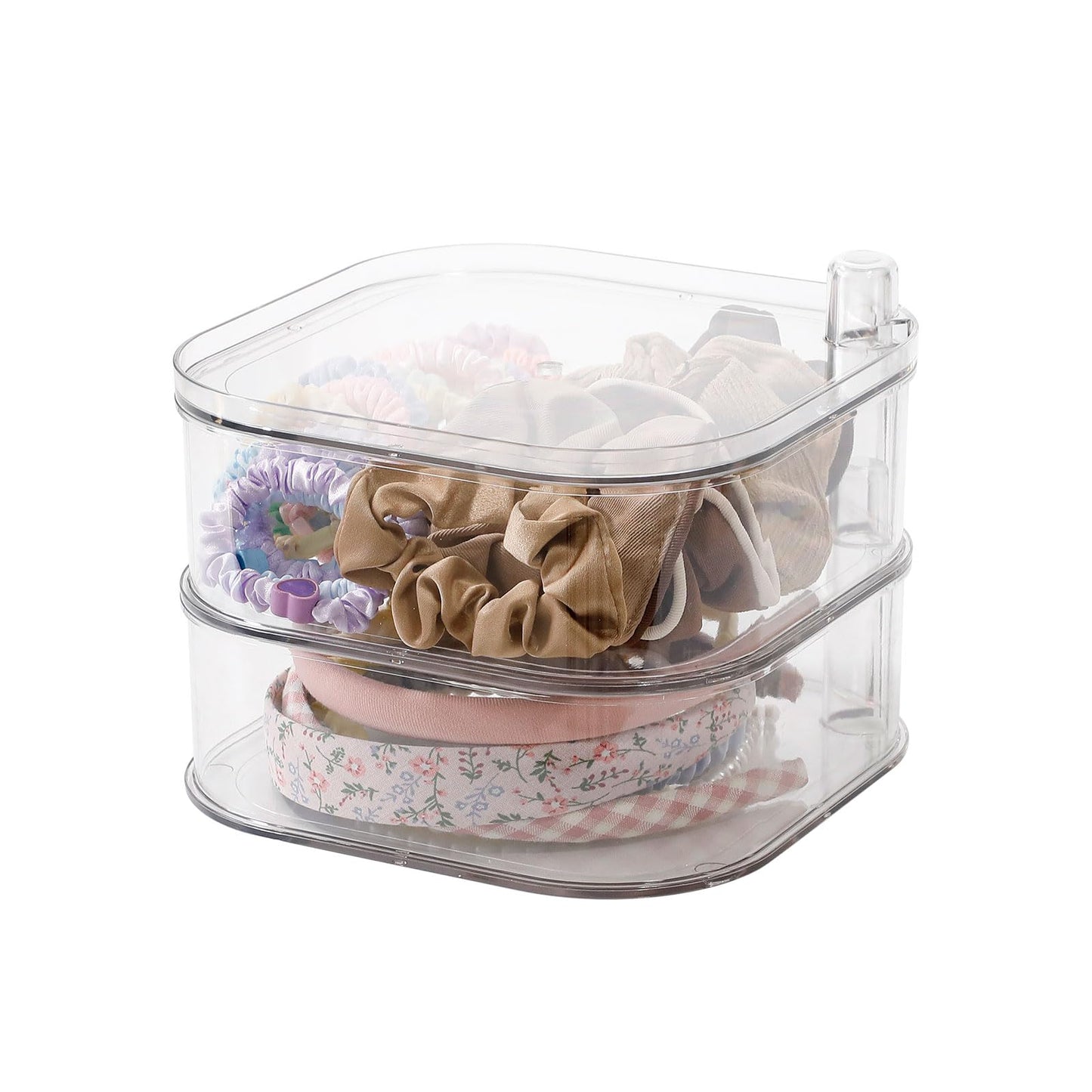 FABROK 2-Layer Girls Hair Accessories Organizer, Large Rotating Vanity Storage Container for Headbands, Scrunchies, Clips, Plastic Women Hair Ties Holder, Makeup Brush Box