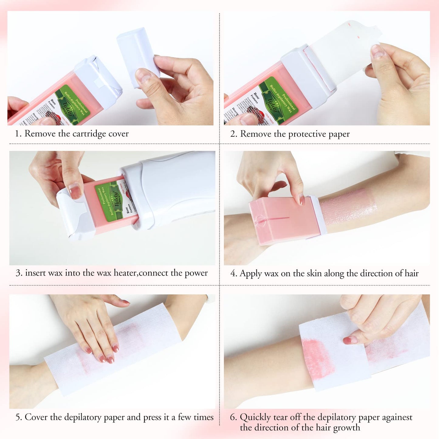 Rose Roll on Hair Removal Wax Refill Cartridges for Sensitive Skin, Rolling Waxing Kit for Women's Body, Legs, Arms at Home - 4 Pack (14.1 OZ)