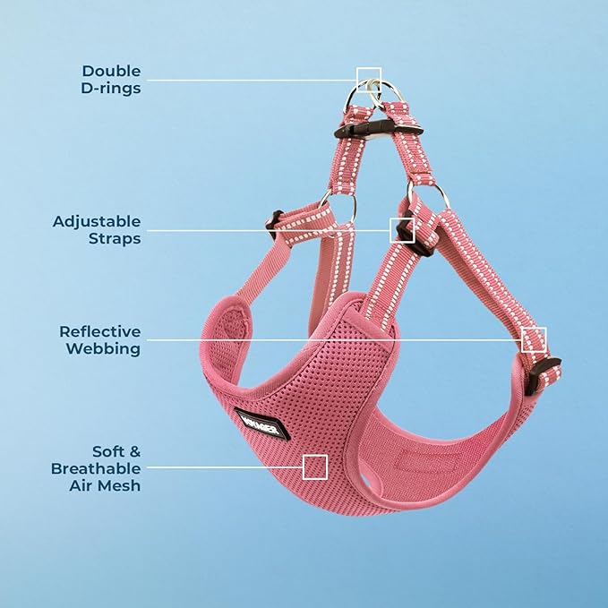 Best Pet Supplies Voyager Mesh Dog Breathable Harness Reflective Stitching, All Weather Adjustable for Walking Training, or Running - Heavy Duty & Durable, Harness (Pink), XL
