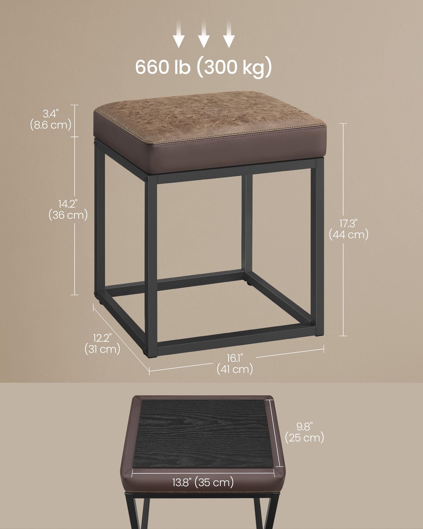 SONGMICS Home LUIZ Collection - Ottoman Footstool, Rectangle Ottoman, Vanity Chair Stool, Footrest, Reversible Top, Side Table, Max. Load 660 lb, Bedroom Living Room Entryway, Walnut Brown ULOM079K01