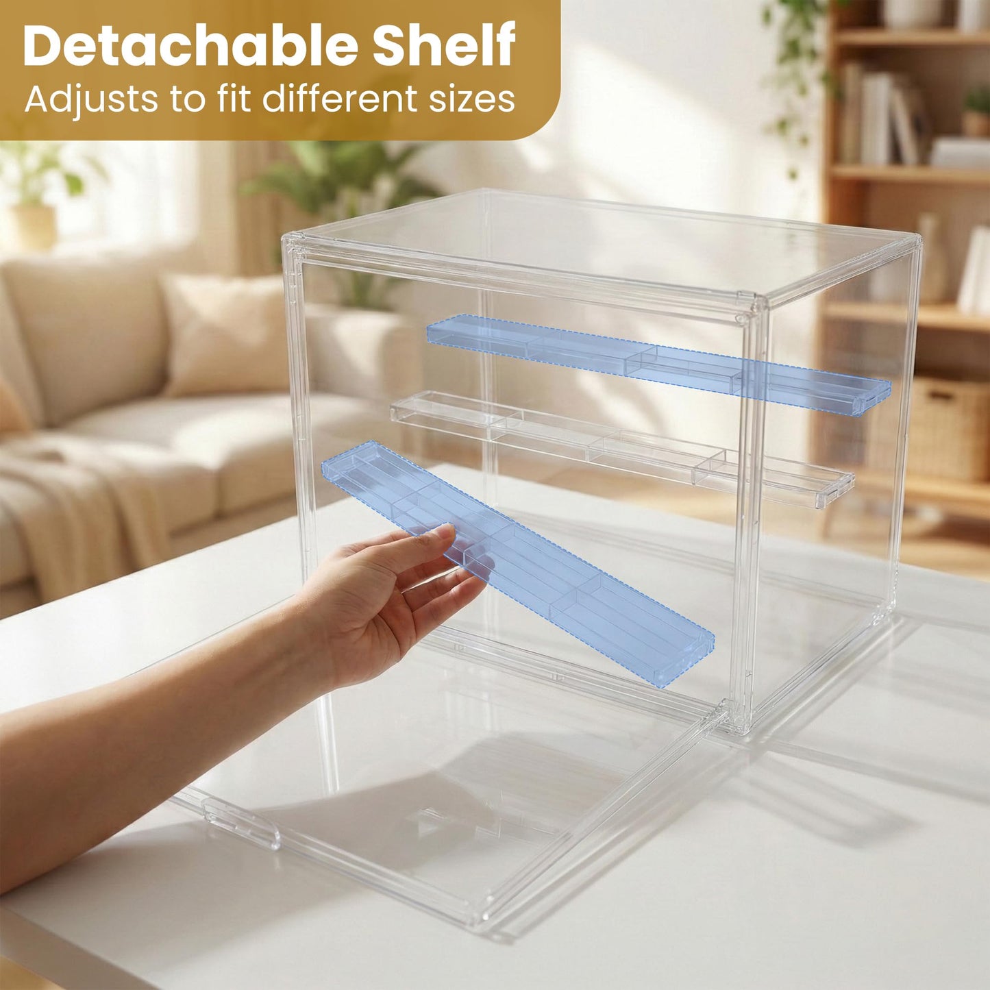 TimberAura Acrylic Display Case for Collectibles, 4-Tier Large Stackable Clear Display Box with Removable Shelves and Magnetic Door, Dustproof Showcase for Figures, 1 Pack