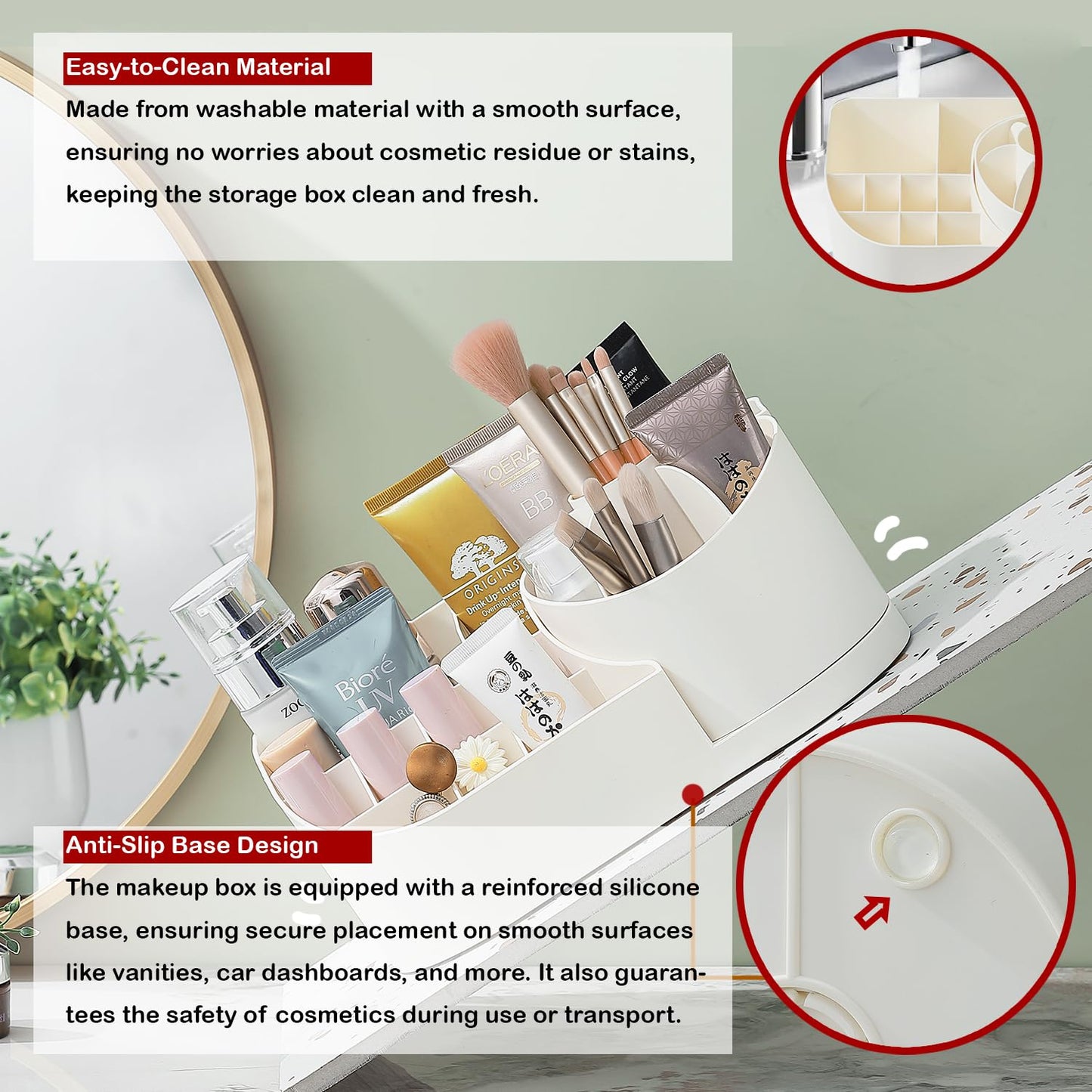 JFANexplore Makeup Organizer Countertop with Rotating Brush Holder for Vanity, Bathroom, Dresser Cosmetic Makeup Storage Organizer Multifunctional…