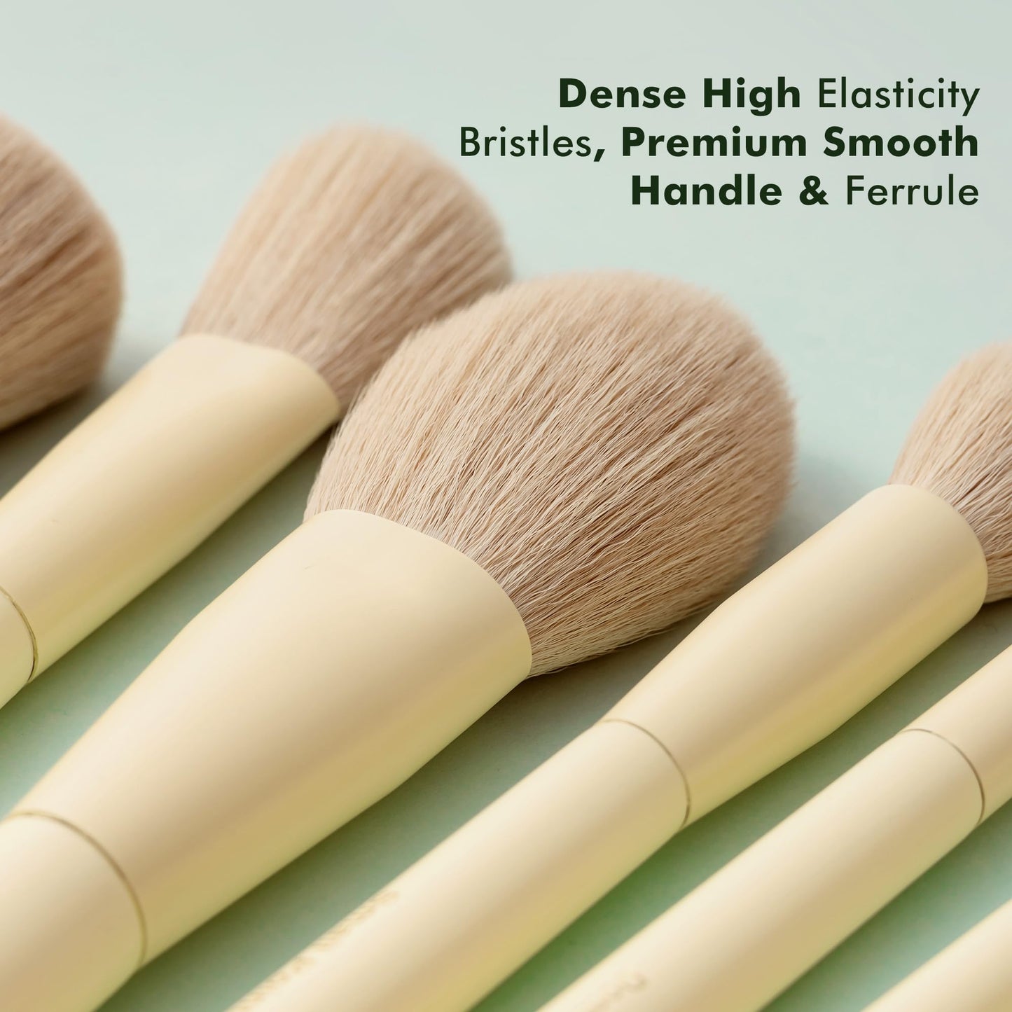 VYNESTRA Travel 12 Piece Makeup Brushes Set Labeled Face and Eye Make Up Brush Set Complete with Foundation, Concealer, Contour, Blending, Blush, Eyeshadow Brush with Travel Holder Case, Butter Yellow