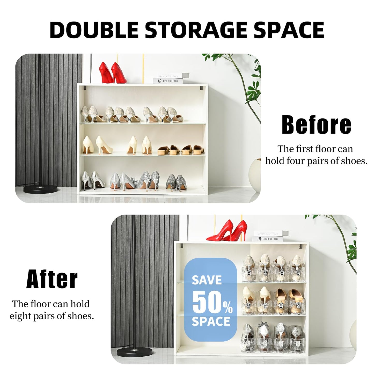 Uni HIMO Shoe Slots Organizer,Elephant Shoe Rack Stable and Thick,Clear Shoe Stacker with 3 Adjustable Level for Sneakers Display (Transparent - Silver, 15Pack)