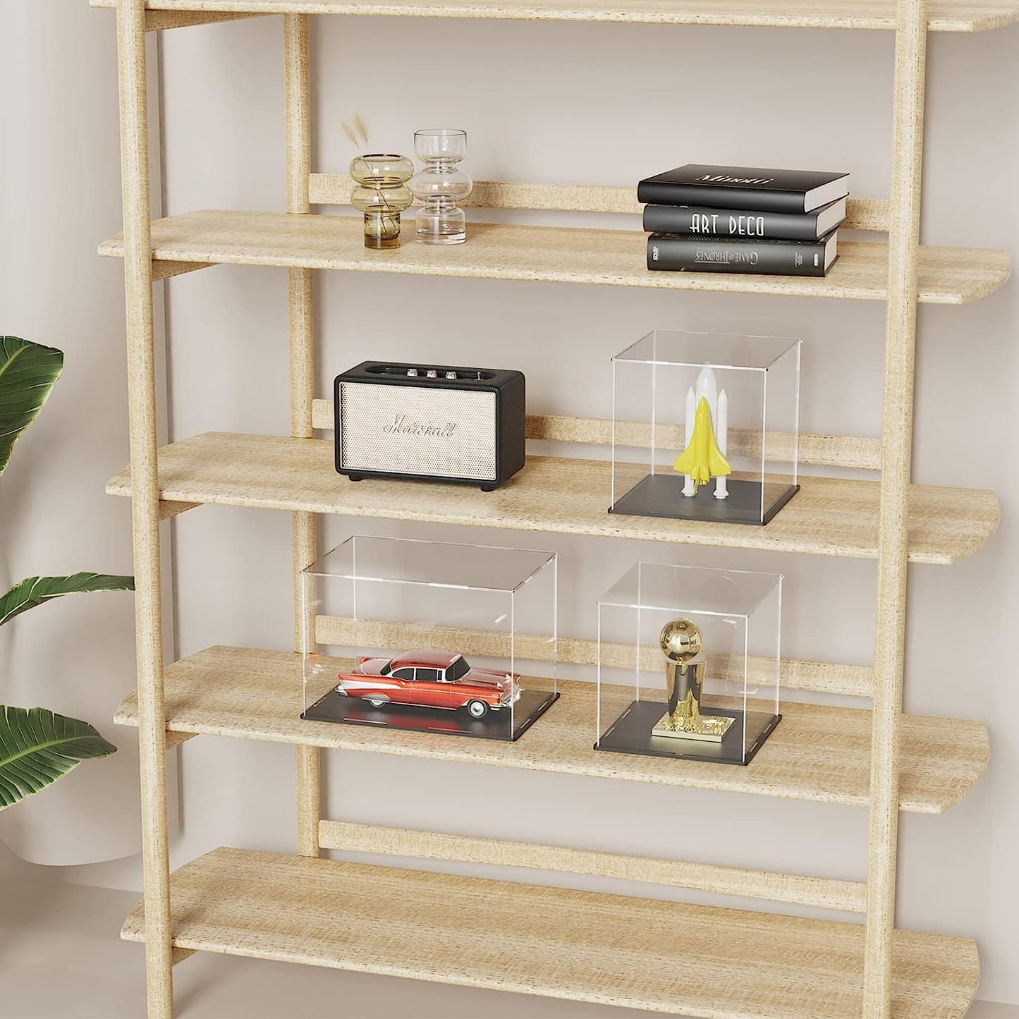 HEMYLU Acrylic Box with Matt Black Base, Simple Self-Assembly Clear Acrylic Display Case, 16x8x8 inch Showcase with Lid for Model Cars and Long Narrow Collections