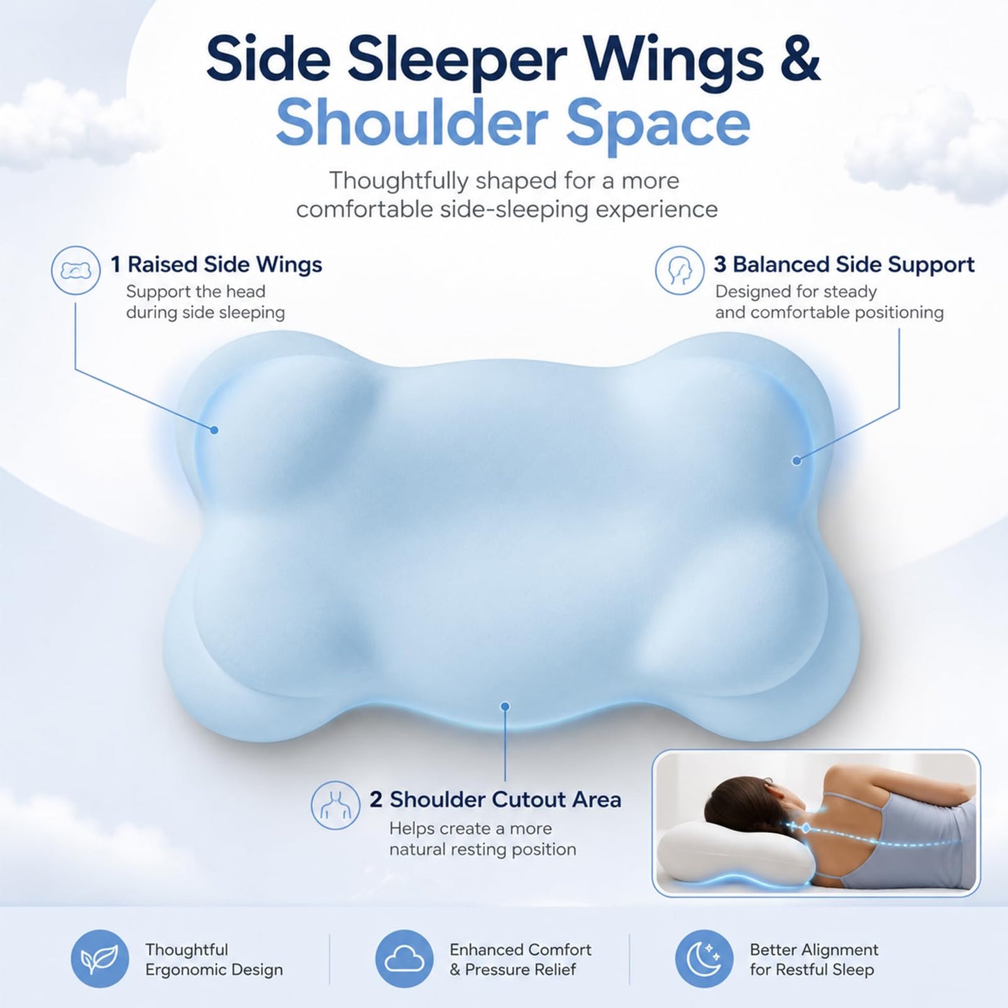 Cloud-Shaped Neck Support Pillow, Compact Memory Foam Design,Sky Blue