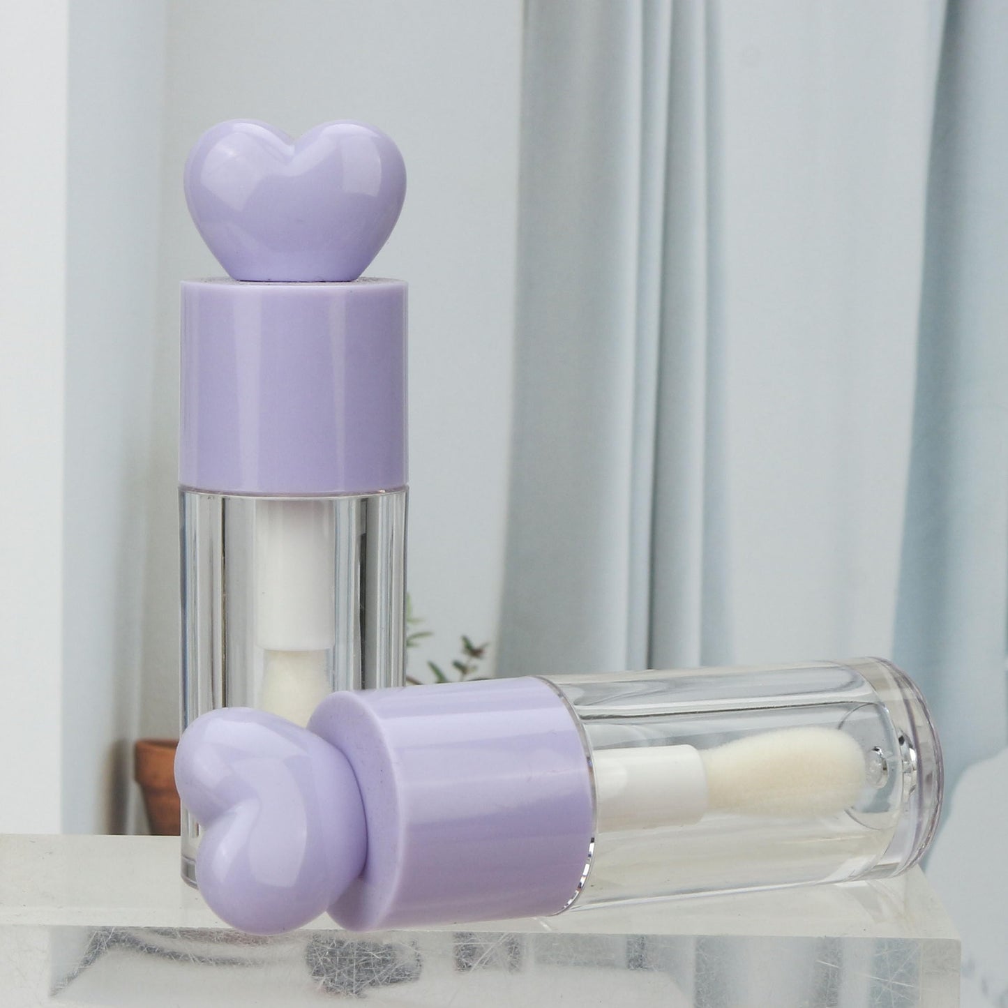 COSIDEA 18pcs 4ml 0.13oz Round Purple big doe foot wand lip gloss tubes for DIY Cute lipgloss containers tubes with thick brush