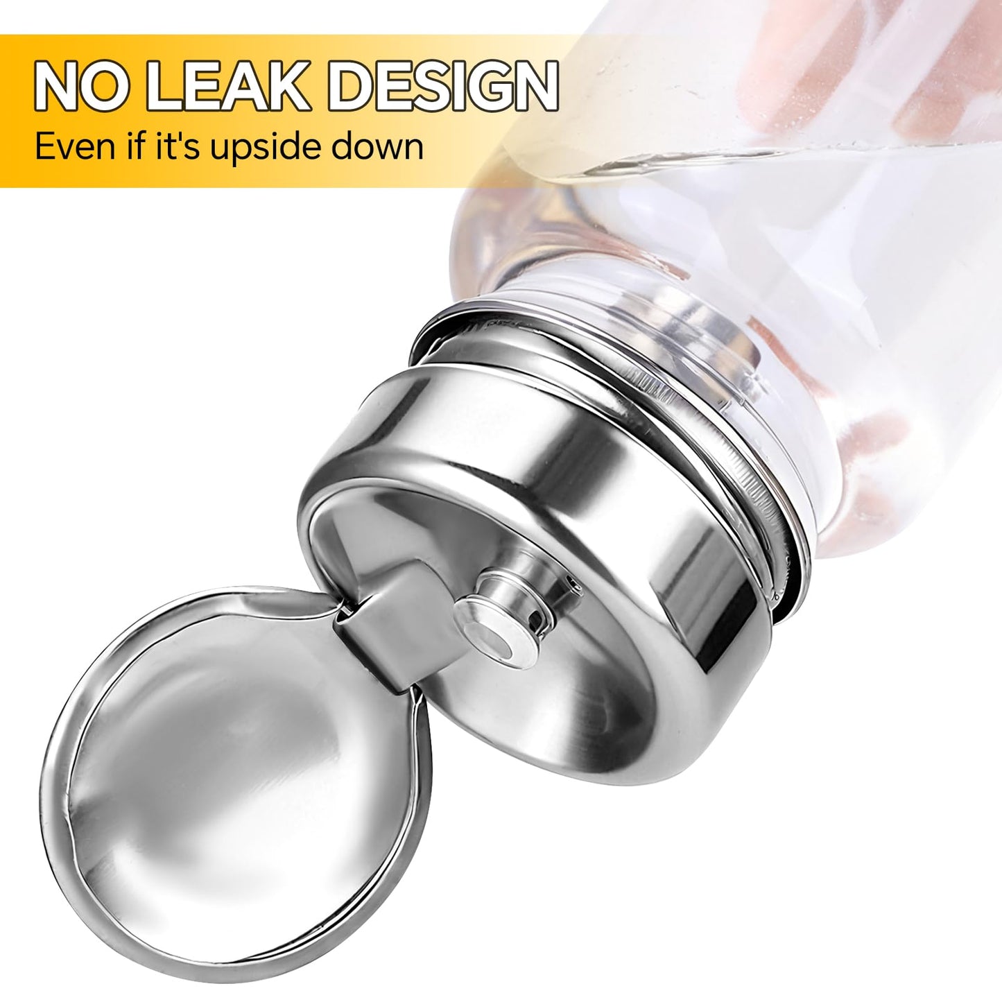 2-Pack 100ml/3.38oz Clear Glass Pump Dispenser Bottle with Metal Flip Top, Nail Polish Remover/Makeup Remover Refillable Press Container, 3.98×1.97 Inch Compact Size for Home, Travel & Salon