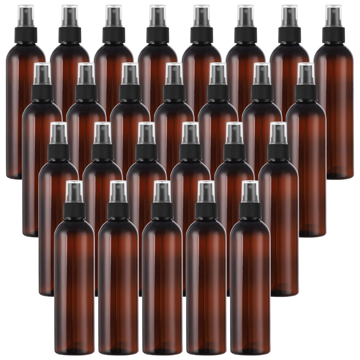 32 Pcs Plastic Amber Spray Bottles 8 oz - Small Fine Mist Cleaning Bottles, Empty Refillable Atomizer Containers, Portable Leak-proof Travel Dispenser Bottles for Essential Oils, Perfume Products