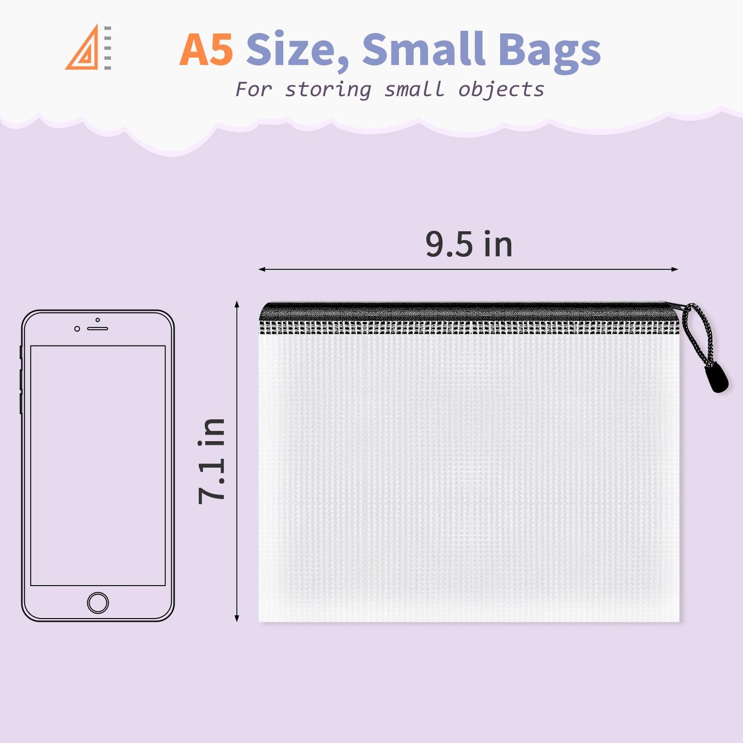 Umriox 24PCS Small Zipper Pouch, 9.5 x 7.1 in, Mesh Bags for Storage, Zipper Bags for Office Supplies, Receipts, Cosmetics Travel Toiletries