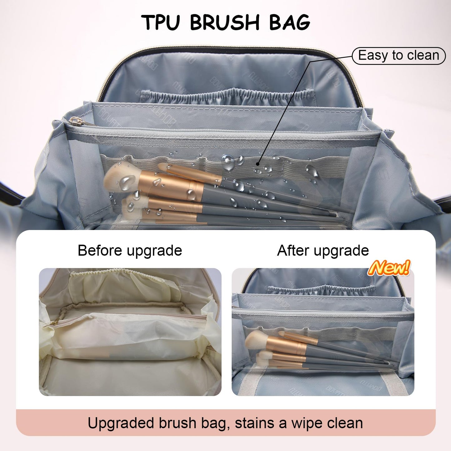 BOYATU Travel Makeup Bags Cosmetic Organizer Bag: 3-Set Large Capacity Make up Bag - PU Leather Toiletry Bags for Women - Wide Open Portable Pouch with Divider & Handle (01-Z-Pink)