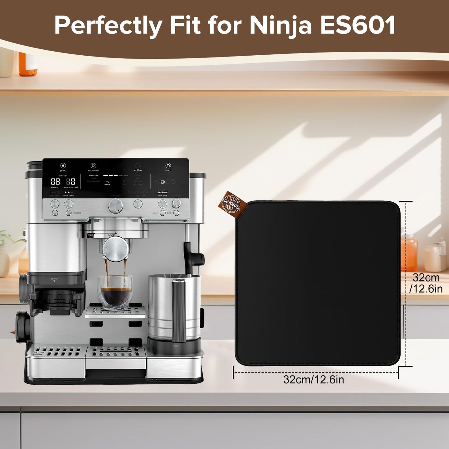 1 Pcs Sliding Mat for Ninja Luxe Cafe Espresso ES601, with Microfiber Towel and Coffee Brush, Slide Easily, Cleanig Kit, Cafe Accessories,Scratch-Free Movement for Countertop and Keep Machine Clean
