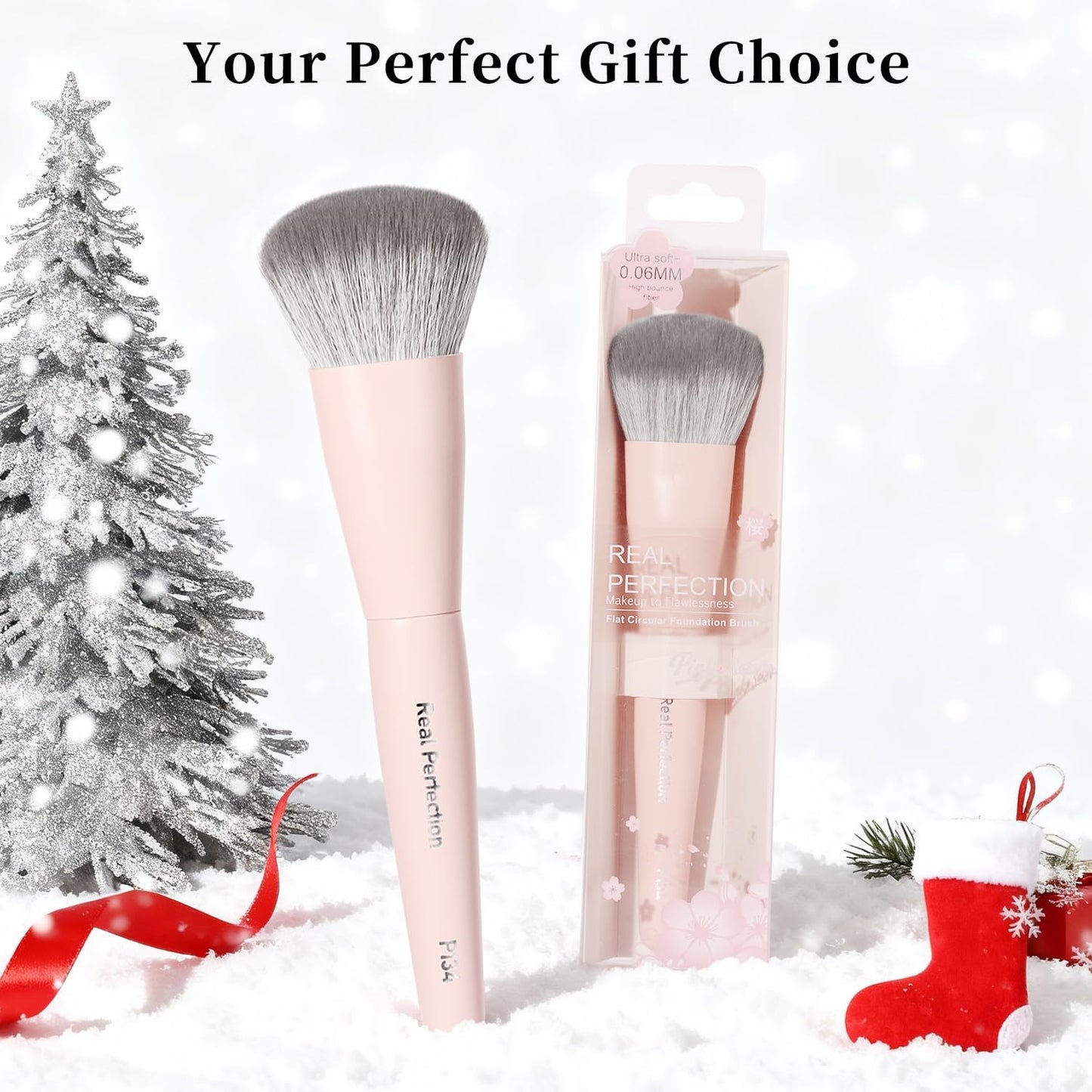 REAL PERFECTION Buffing Foundation Brush, Professional Face Makeup Brush for Streak-Free Application, Suitable for All Skin Synthetic Cruelty-Free Beauty Brush for Liquid Cream Foundation Bronzer