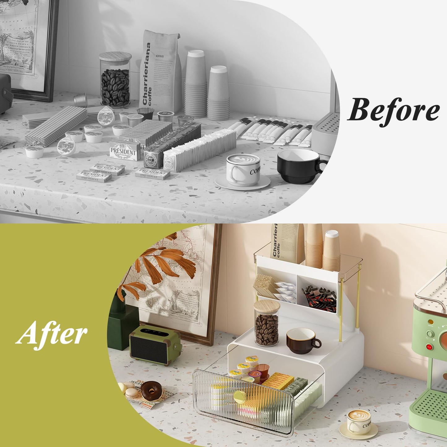 FOLLOWIN Bathroom Counter Organizer with Drawer, Dresser Top Organizer with Make Up Brush Holder, Makeup Shelf, Vanity Organizers, Cosmetic Perfume Organizer, Clear