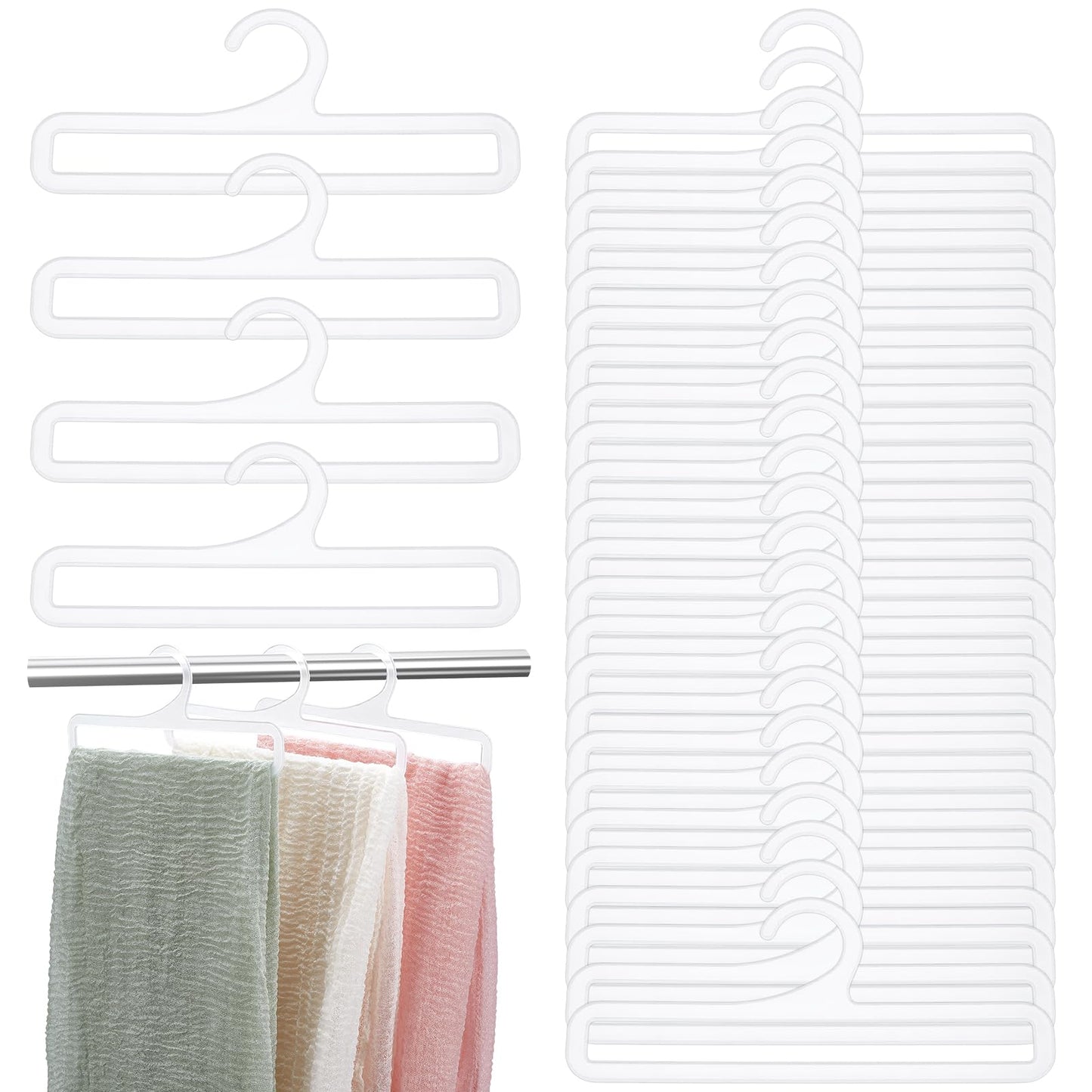 INTERWARM 200Pcs Tea Towel Hangers for Retail Display, 7.68Inch Plastic Scarf Hanger for Sock Storing Hanging Legging Wardrobe Ties Scarf Clothes Shawls Rings Belts(White)