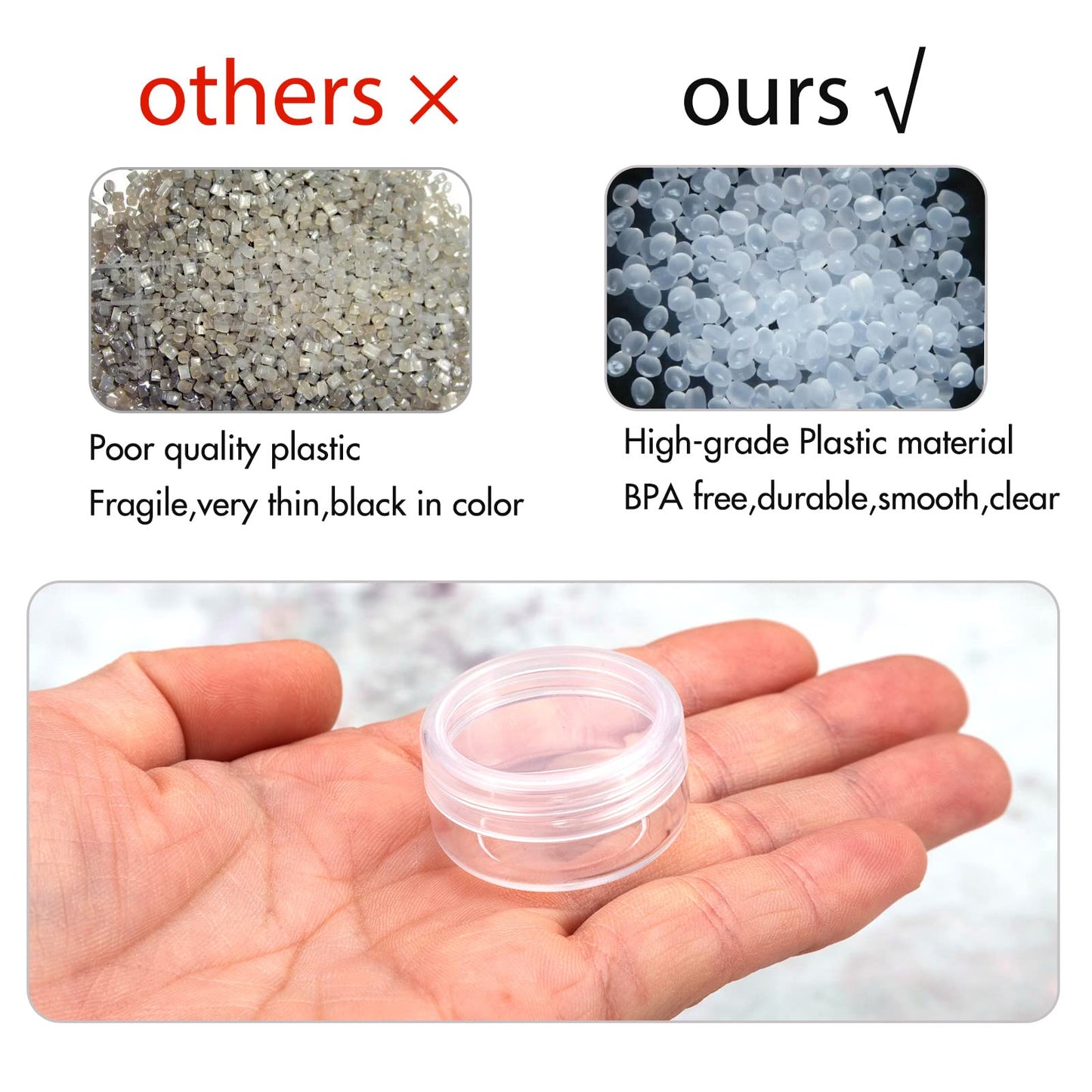 ZEJIA 3 Gram Sample Containers with Lids, 100 Count Tiny Sample Jars, 3ML Makeup Cosmetic Containers for Lip Balms, Lotion, Powder, Beauty Products(Clear Lids)