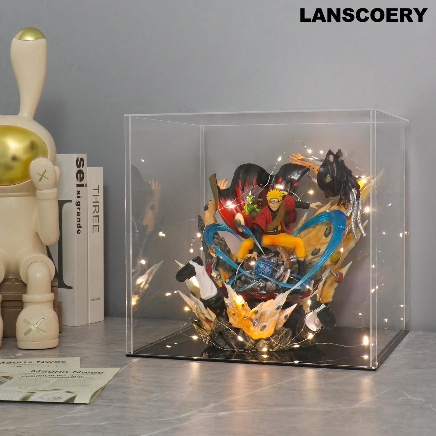 LANSCOERY Acrylic Display Case, Assemble Showcase Display Box for Collectibles, with Dustproof & Seamless Display Design, 11x9.1x11inch Black Base