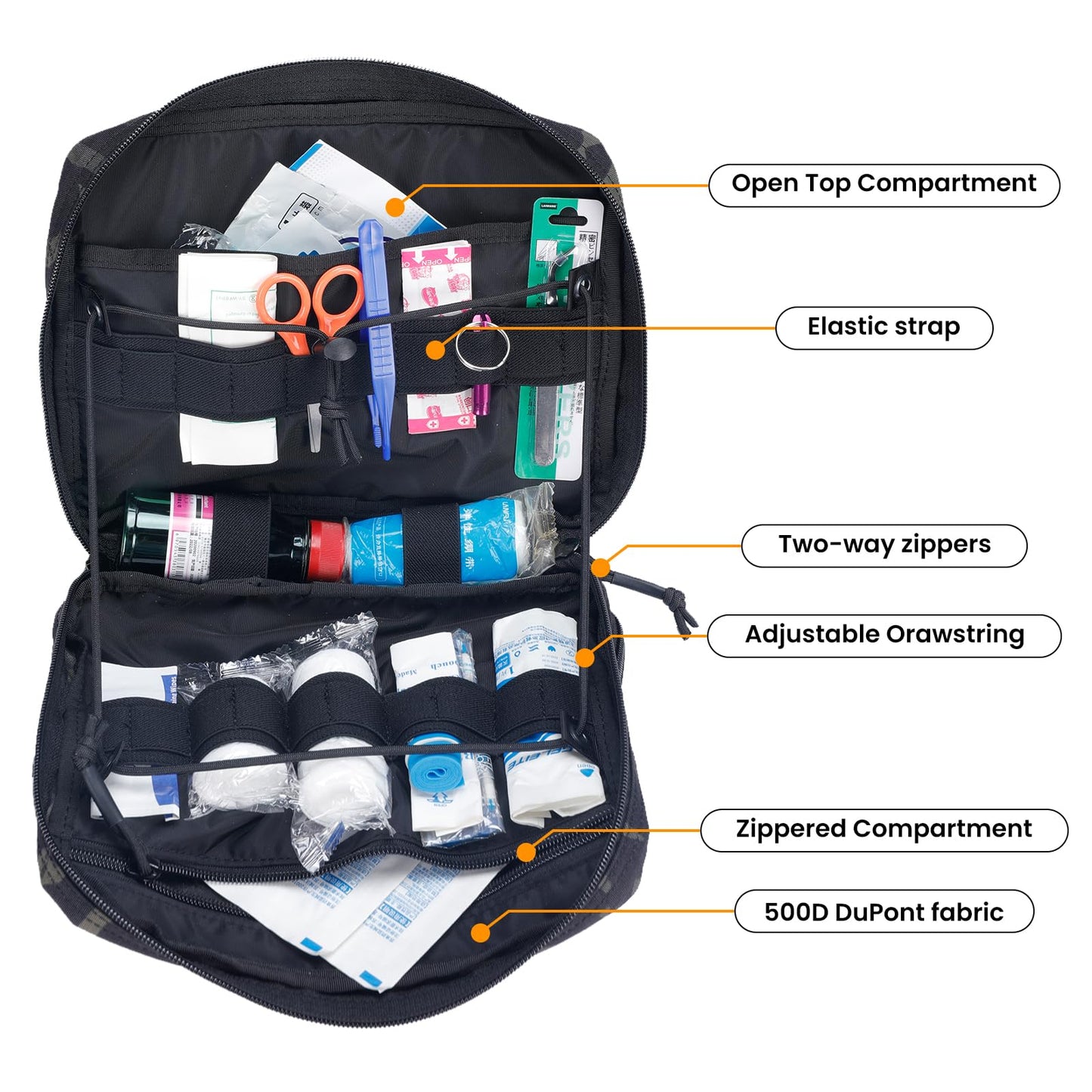 EXCELLENT ELITE SPANKER Tactical Molle Admin Pouch Utility Organizer EDC Medical Bag Utility EDC Tool Pouch with Shoulder Strap Attachment Pouches Waist Bag (Multicam Black)