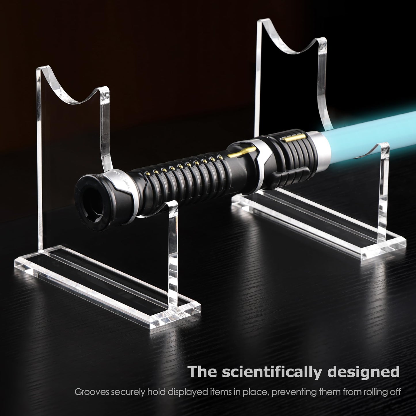 SANRUI 2 Tier Acrylic Weapon Lightsaber Display Holder,Clear Desk Adjustable Wand Stand for Most Samurai Sword Tanto Rapier Light Saber Katana Wakizashi Genji Rack Horizontal Exhibition (2PCS)