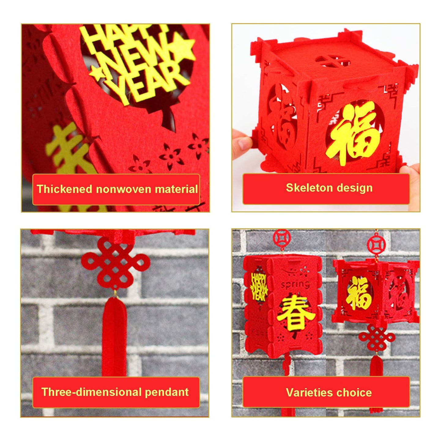 4 Pcs DIY Red Lanterns Kit for Spring Festival - 2026 Chinese New Year Decoration, Chinese New Year Décor, for Wall and Door, Best Lucky Party Gift for Kids