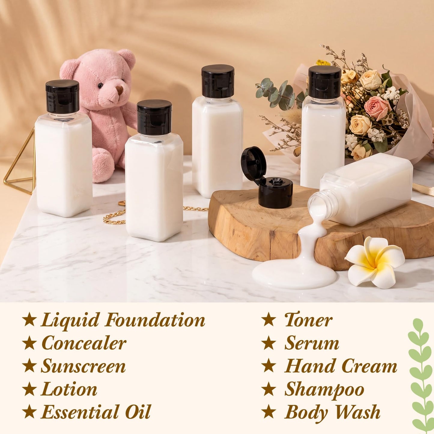 Mimorou 150 Pcs 2oz Travel Bottles Bulk Square Bottle for Toiletries Clear Small Travel Size Bottles Bulk Refillable Empty Containers for Shampoo Lotion Liquid Body Soap Cream Toiletries