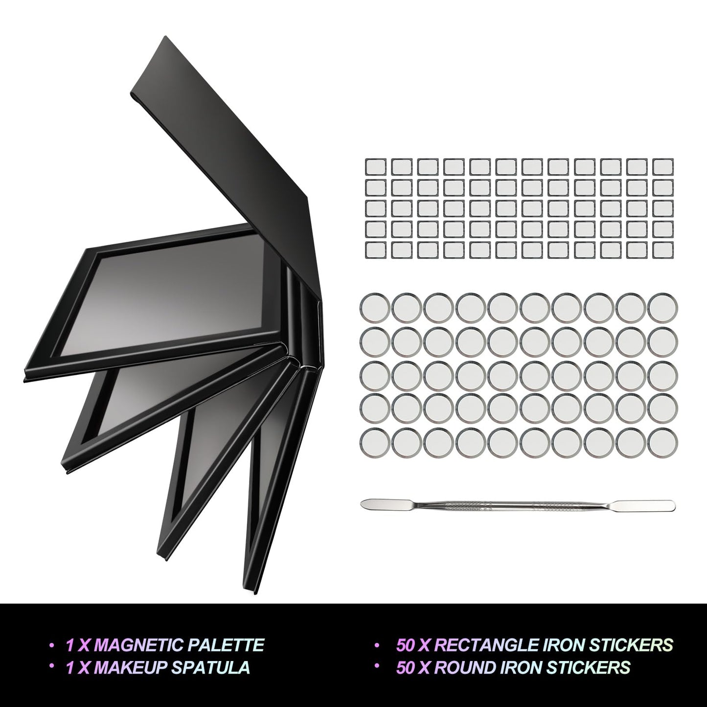 SZDYM Strong 4 Layers Empty Magnetic Palette Book Palette+1pcs Makeup Depotting Spatula+50pcs Round Metal Stickers+50pcs Square Metal Stickers