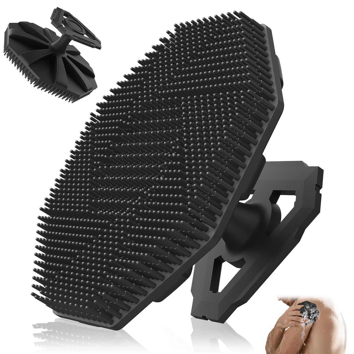 Silicone Body Scrubber, Non-Slip Handheld Cleansing Brush, Rich Foam, Deep Exfoliation, Brightening Skin, Comfortable Massage, for All Skin Types, Men and Women (Black)