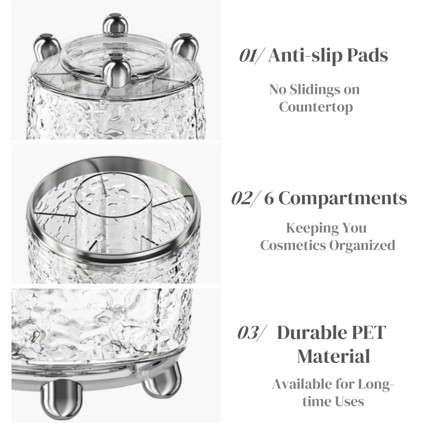 Eorbow Rotating Makeup Brush Holder, Dustproof Cosmetic Tools Organizer with Lid, 360° Spinning Covered Brushes Storage with Anti-slip Pads for Vanity, Bathroom Countertop & Bedside Table, Clear