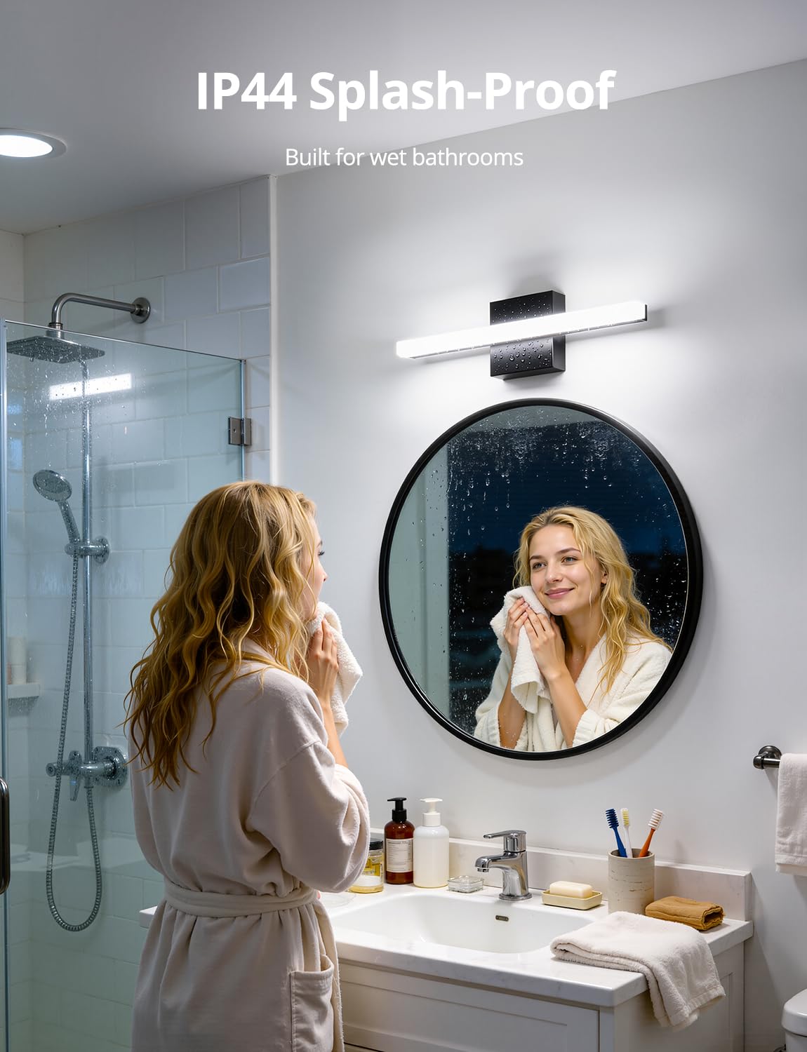 Combuh Black Bathroom Light Fixtures Over Mirror Lighting Gentle, 9W 16 Inch Modern LED Small Vanity Lamp Bar IP44 Slim Linear Bath Wall Sconces for Restroom Indoor Cool White 6000K
