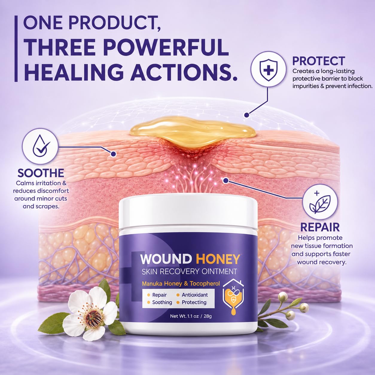 OHEAL Manuka Honey Wound Care Ointment – Moisturizing Barrier Balm for Minor Cuts, Scrapes, Abrasions & Dry Cracked Skin, Gentle Formula for skin care, 2.82 oz