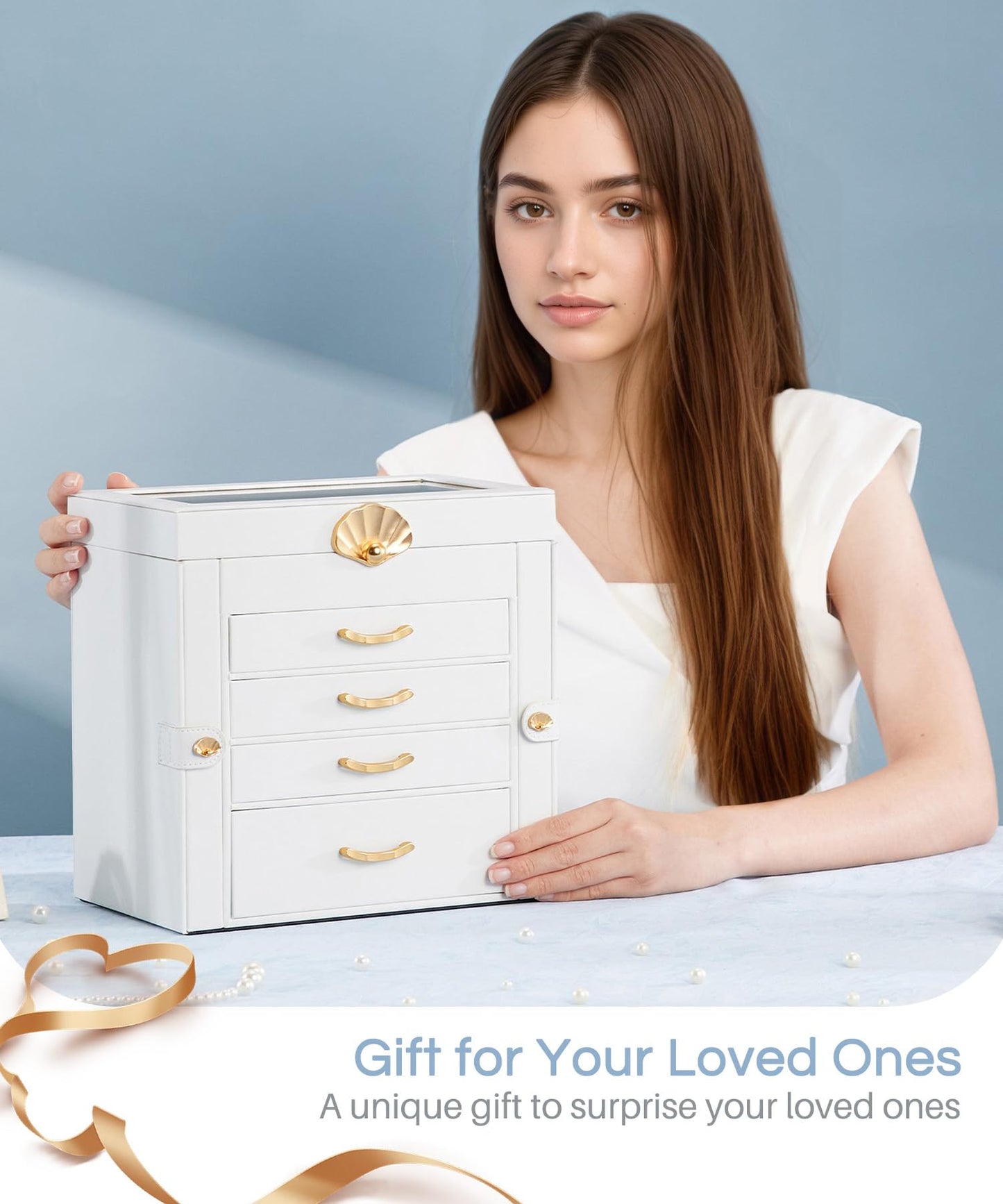 Enthralite Jewelry Box with 4 Drawers : Jewelry Display Organizer for Earrings Necklaces - Gift for Girls Women | White