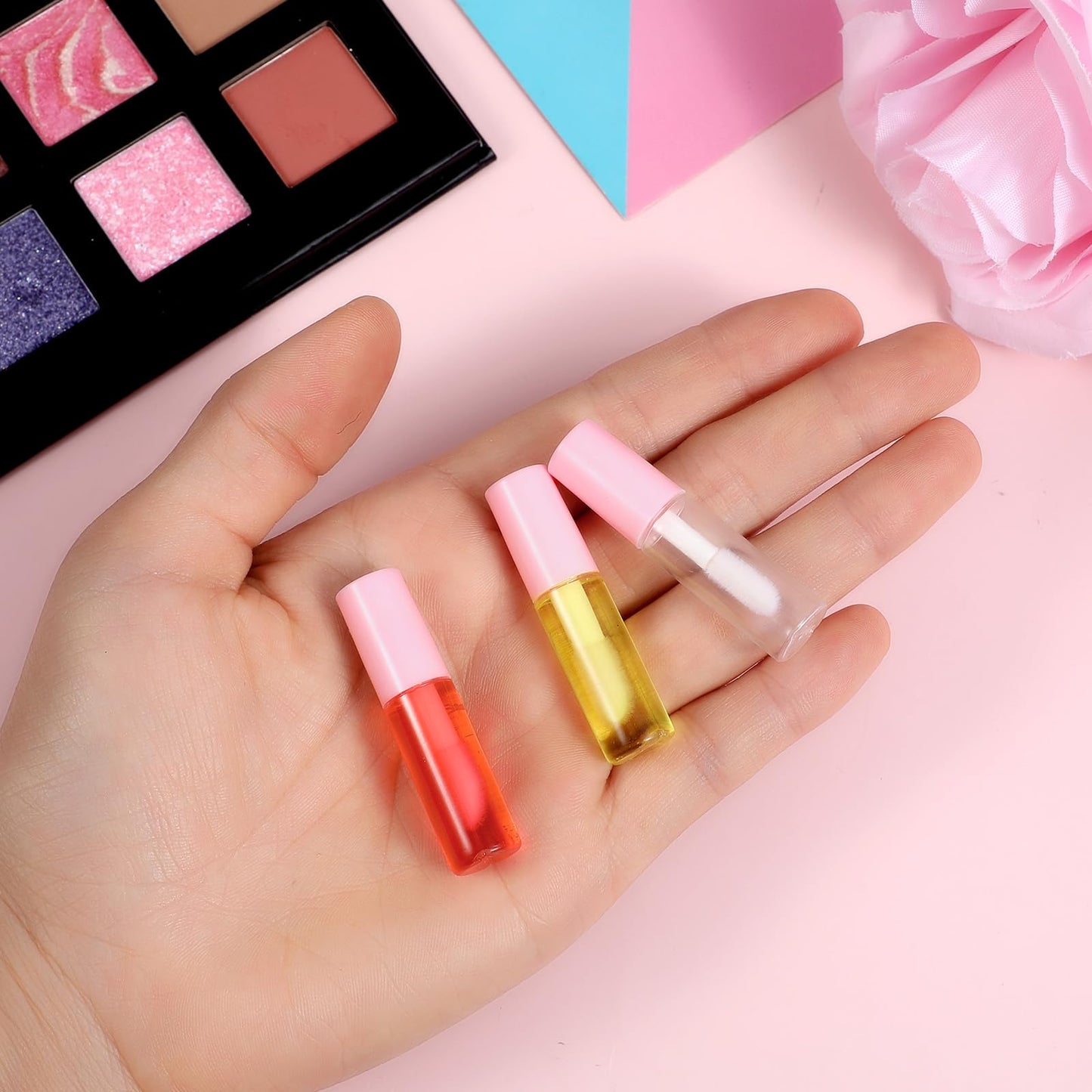 100 Pcs 1.2 ml Mini Lip Gloss Tubes Empty Lipgloss Tubes with Wand Clear Refillable Lip Balm Gloss Containers Lips Glosss Bottles for DIY Lipstick Samples Lips Balms Lipgloss Making(Pink)