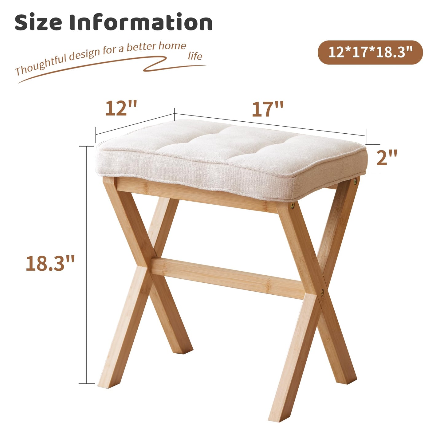 FILWH Foot Stool Small Ottoman Foot Rest Padded Foot Stool Desk for Under Office Desk Vanity Stool Bamboo Footstool Sofa Footrest Shoe Stool Small Foot Stools (Natural Legs + Beige)