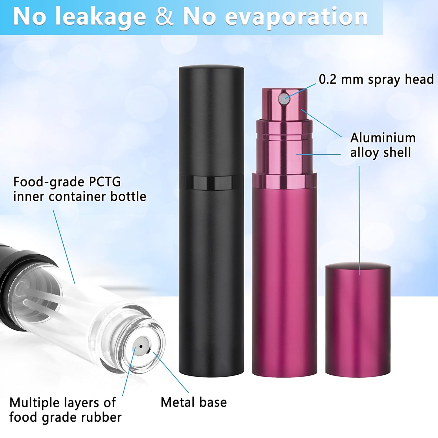 Qavhun Refillable Perfume Atomizer Travel Bottle 2-Pack 5ml Leakproof Luxury Travel Perfume Refillable Bottle, Portable Fragrance Atomiser (Black & Rose Red)