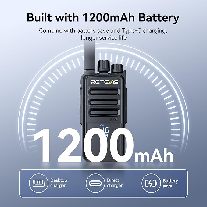 Retevis RT68H Walkie Talkies Long Range, Rugged 2 Way Radio with Earpiece, 1200mAh, Hidden Display, 9-Level Squelch, License-Free Two Way Radio(10 Pack with 10 Way Charger)