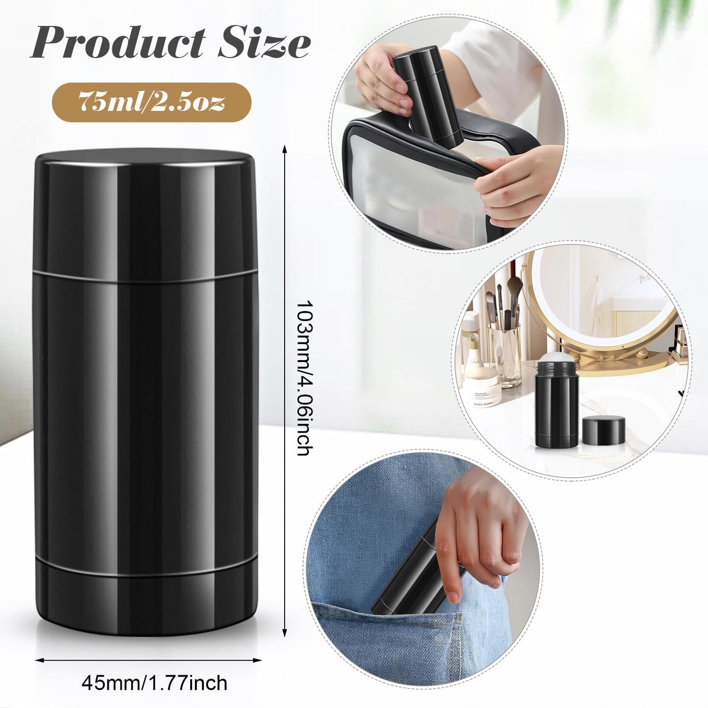 8 Pack 75ml/2.5oz Plastic Deodorant Containers Empty Twist Up Filling Stick Tube Bottom-Fill Deodorant Bottles for DIY Cosmetic Lotion Bar Sunscreen Lip Balm Crayon - Black