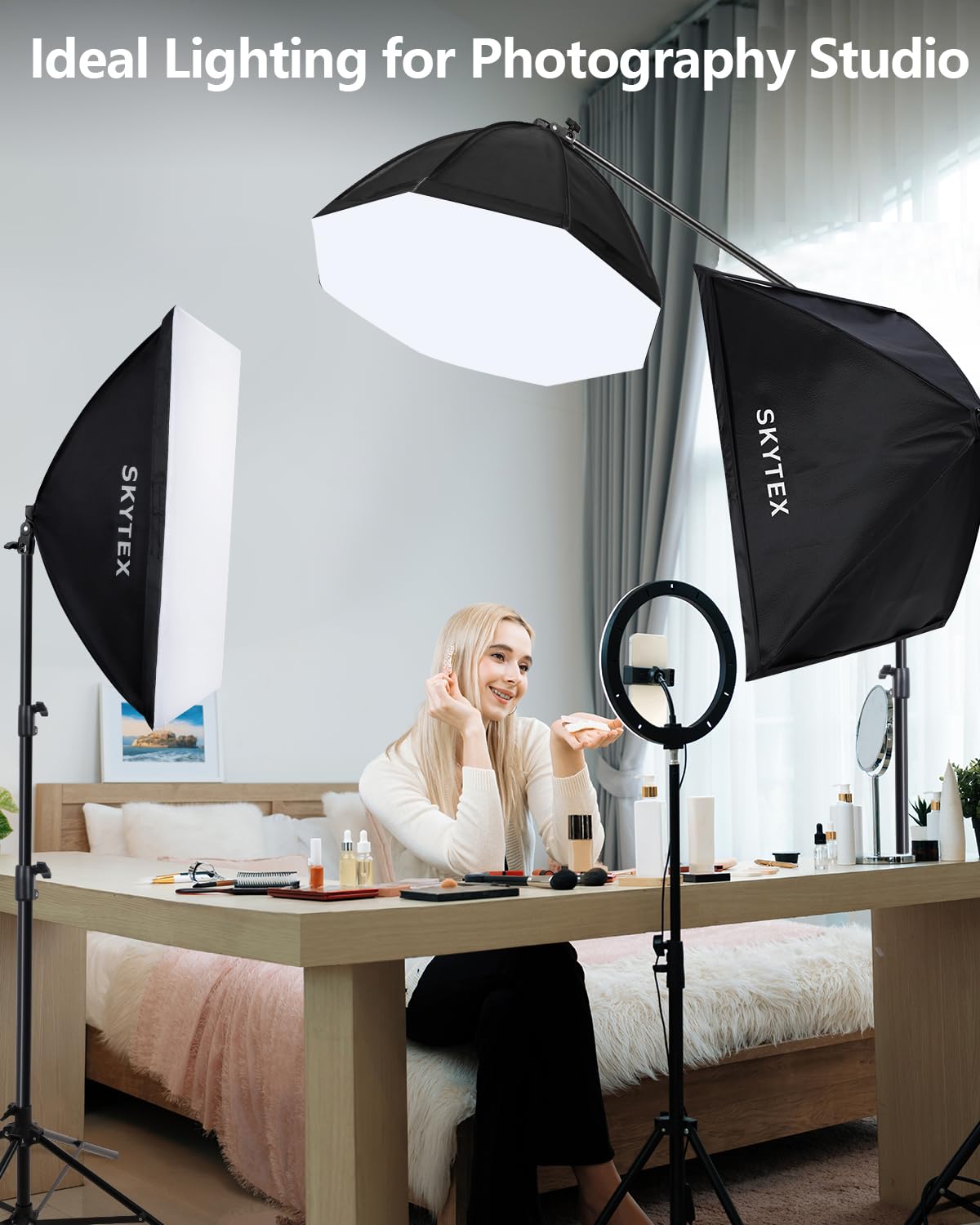 Skytex Softbox Lighting Kit 3Pack, 20x28in Soft Box | 135W 5500K E27 Bulb Continuous Photography Lighting, Photo Studio Lights Equipment for Camera Shooting, Video Recording