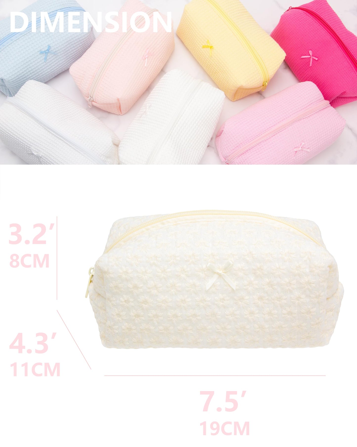 PAZIMIIK 6PCS Cozy Makeup Bag Small Aesthetic Travel Zipper Cosmetic Pouch for Women Make Up Beauty Accessories Brushes,Embroidery Daisy
