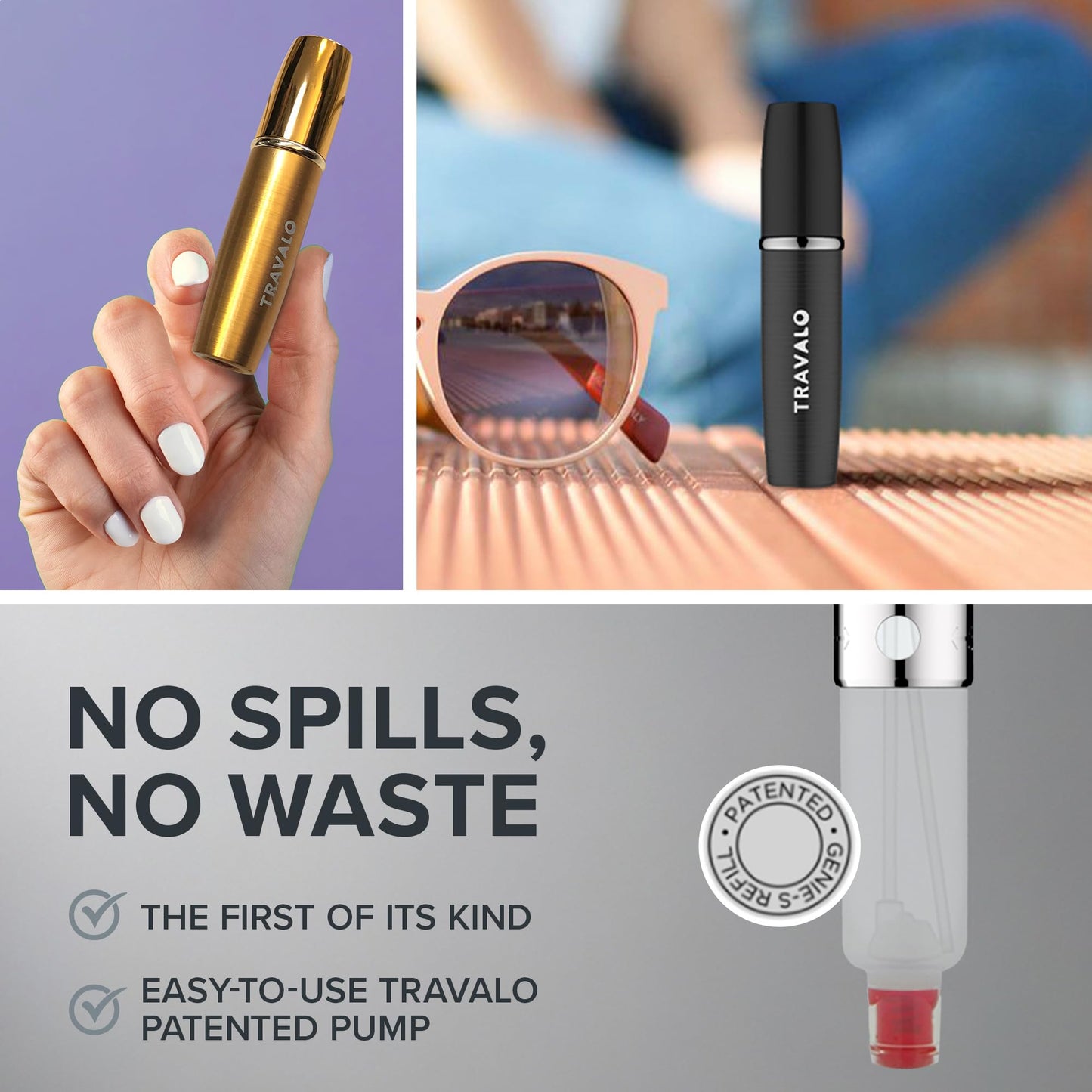 Travalo LUX Perfume Atomizer - Leak-Proof and TSA Approved for Air Travel - Reusable Airtight Easy Fill Mini Pump Sprayer - Lightweight Portable - Brushed Polished Metal Alloy Outer Shell - Silver