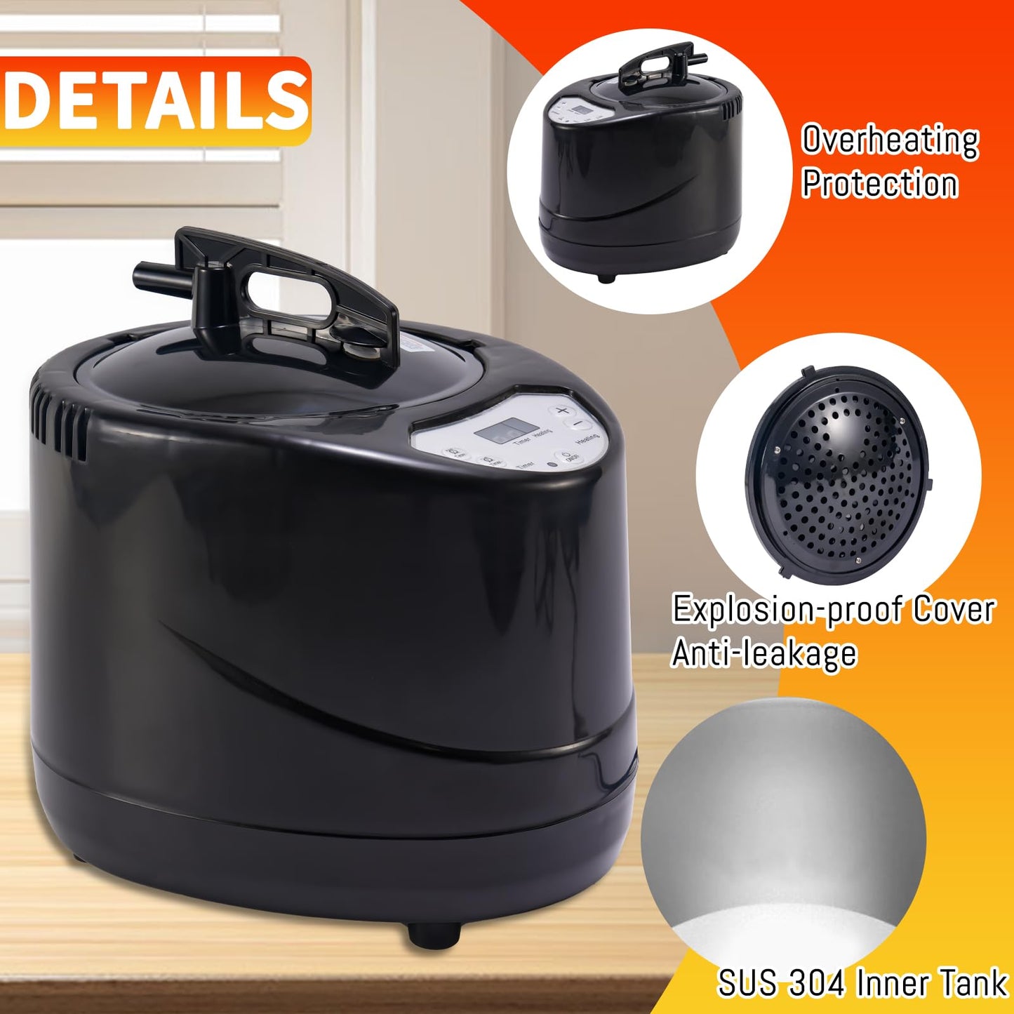 Sonaricus Portable Sauna Steamer 3L - 1200W Fast Heating Steam Generator with Remote Control, 9 Levels, 99-Min Timer, Stainless Steel Pot for Home Sauna Tent, Aromatherapy Box Included