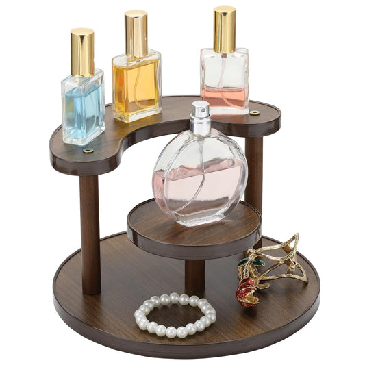 3 Tier Perfume Organizer Stand, Wooden Makeup Organizer Shelf for Vanity, Desktop Display Stand for Fragrance Cologne Storage, Compact Tiered Display Rack for Dresser Countertop, Dark Brown Finish