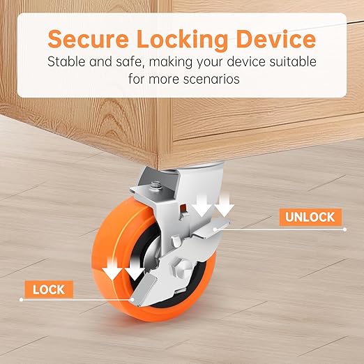 5"x2" Caster Wheels Heavy Duty - Industrial Grade Casters with Upgraded Thickened Bracket Set of 4, Polyurethane Wheel Capacity up to 3500 lbs, Plate Swivel Caster(2 Brake & 2 Rigid)