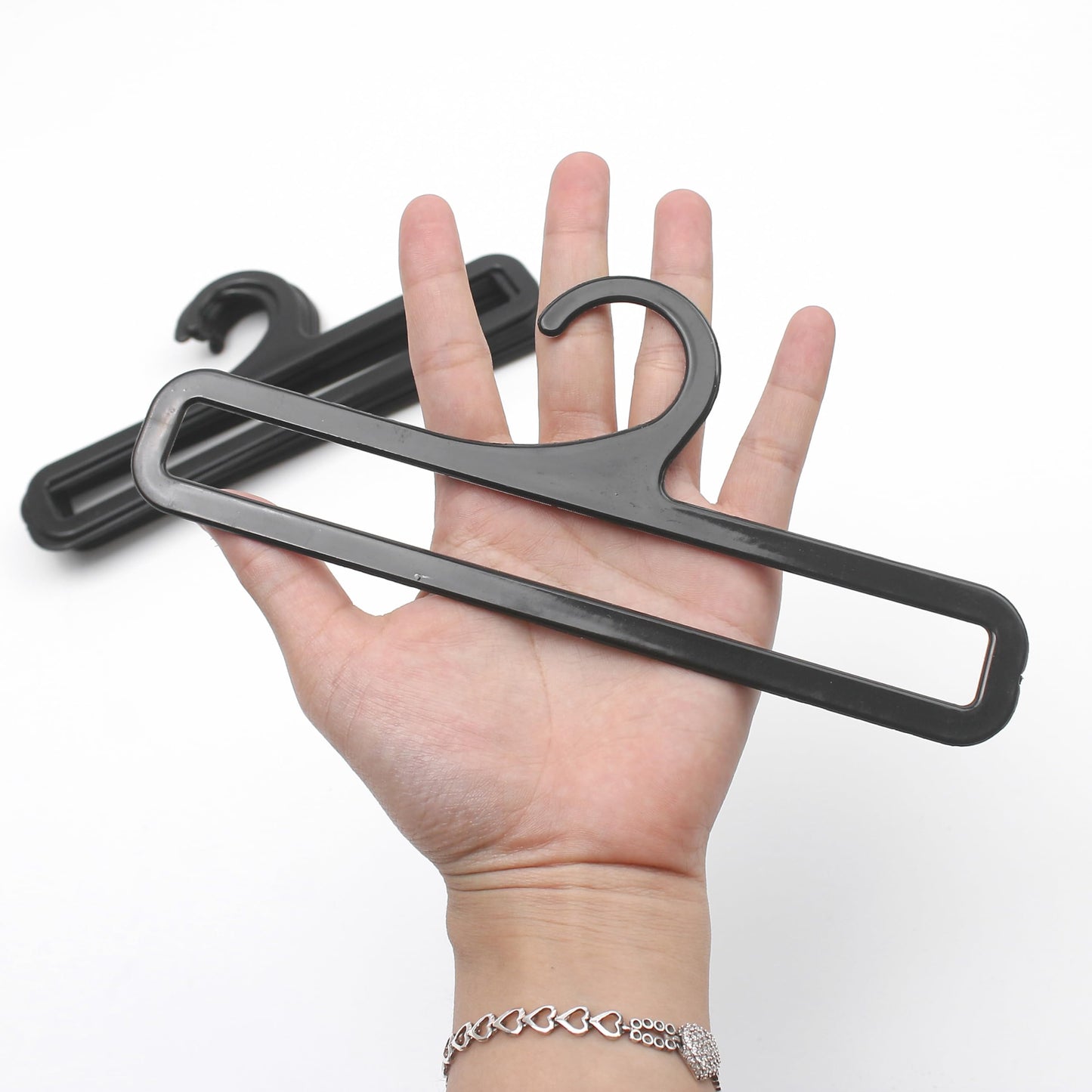 50 Packs Tea Towel Hanger Display, 7.7" Long Black Multifunctional Plastic Hangers Storage Racks Suitable for Hanging Legging Storing Scarf Clothes Sock Retail Wardrobe Ties Shawls Rings Belts Scarves