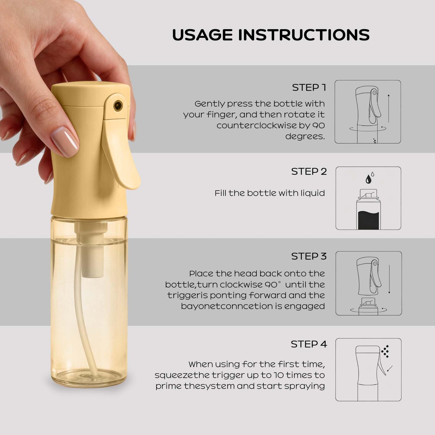 Spray Bottle for Hair, 2 Pack 95ml Small Continuous Water Mist Spray Bottle, Ultra Fine Mist for Face, Hairstyling, Salon, Cleaning, Toners, Hydration & Makeup, Travel Size Leak-Proof Bottles Yellow